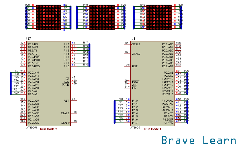 Scroll Text On Dot Matrix 16×8 Display Using 8051 Microcontroller At89c51 Brave Learn 3231